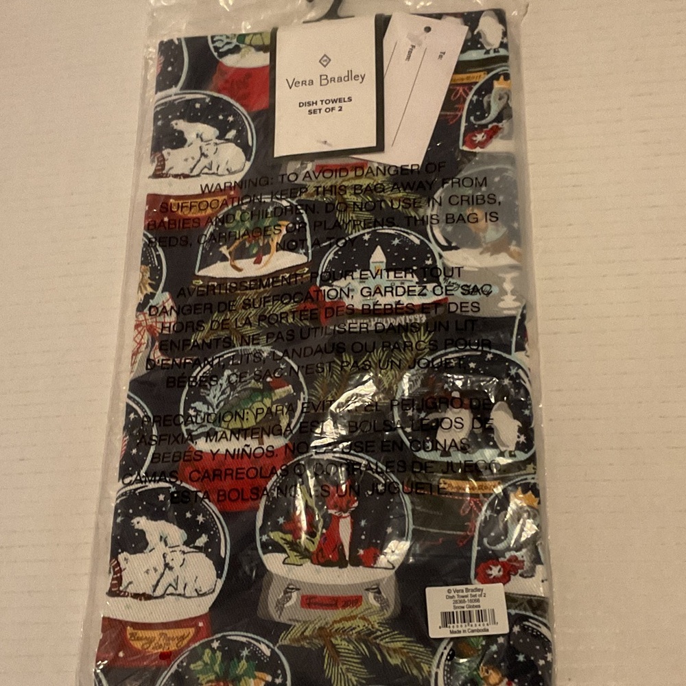Vera Bradley Festive Snow Globe Dish Towels Set of 2